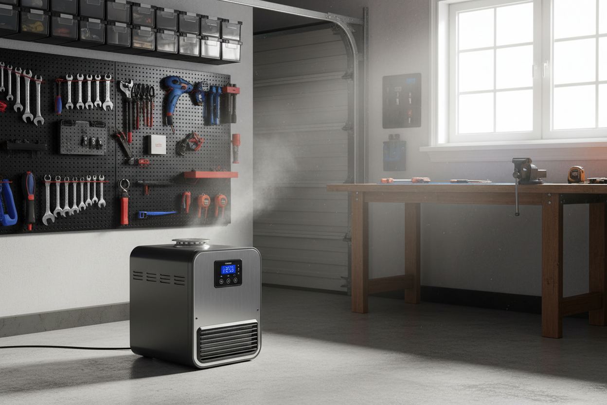 REX NORDIC diesel heater in a garage