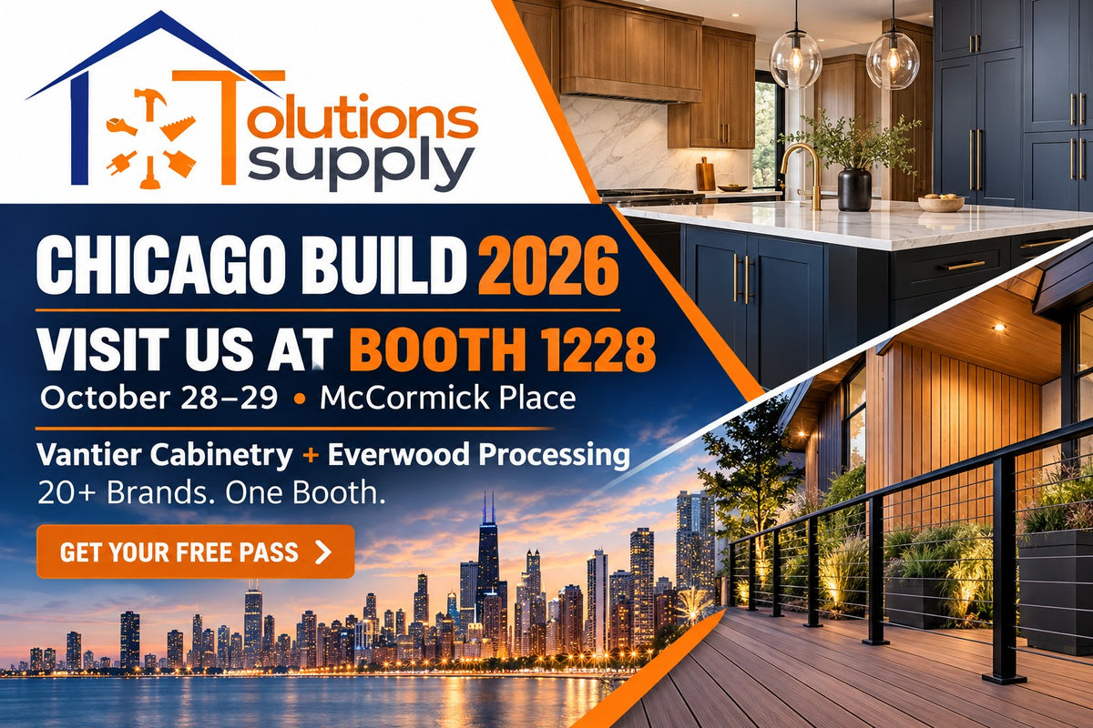 Tolutions Supply at Chicago Build 2026, booth 1228, October 28–29 at McCormick Place, with Vantier Cabinetry and Everwood Processing