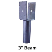 3-inch beam post base bracket with U-shaped steel flange and central cylindrical support