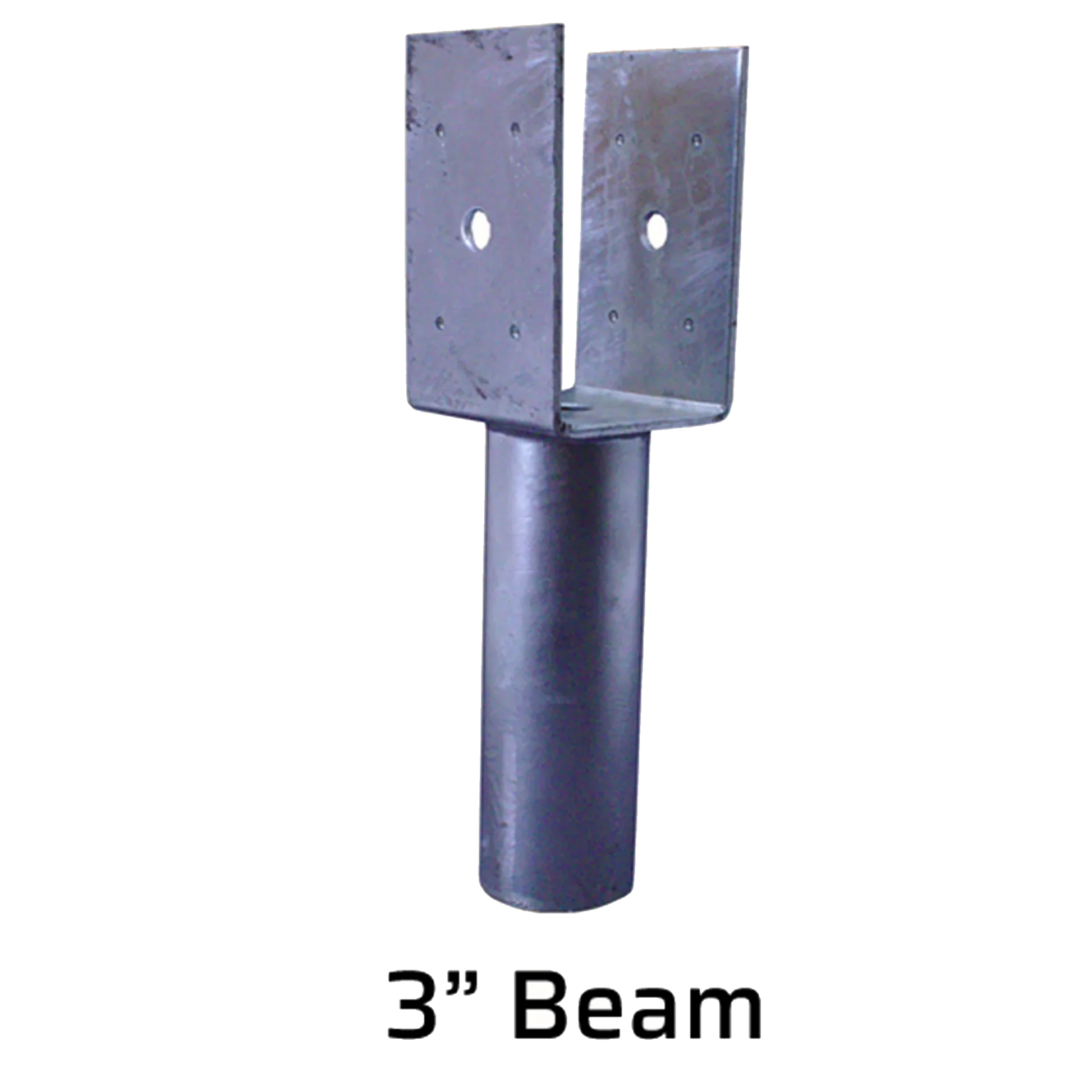 3-inch beam post base bracket with U-shaped steel flange and central cylindrical support