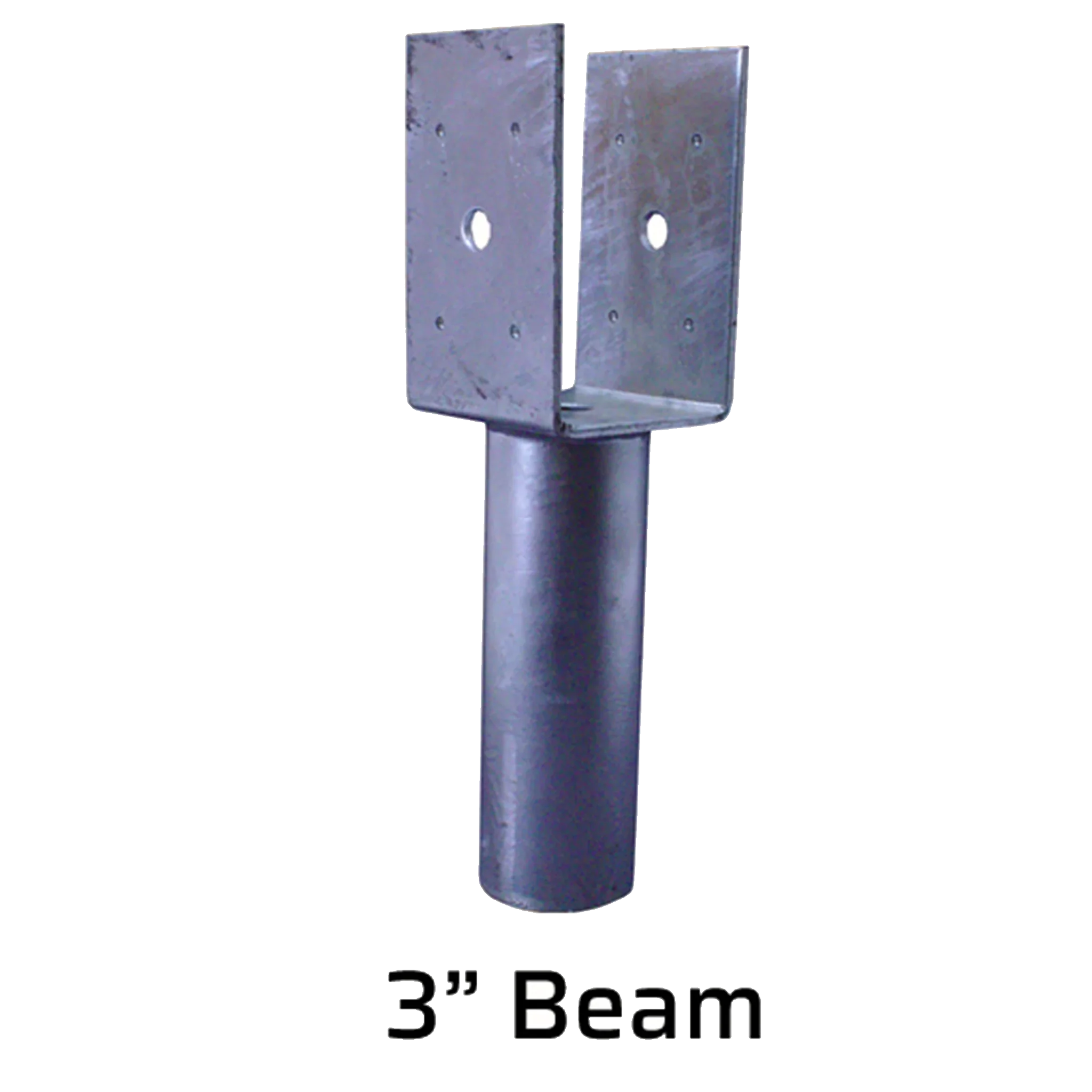 3-inch beam post base bracket with U-shaped steel flange and central cylindrical support