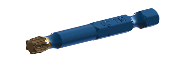 Blue T40 Torx bit with U2 marking, industrial tool for manufacturing and repair applications