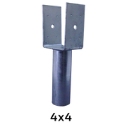 Black metal 4x4 ground screw flange with U-shaped bracket and multiple bolt holes