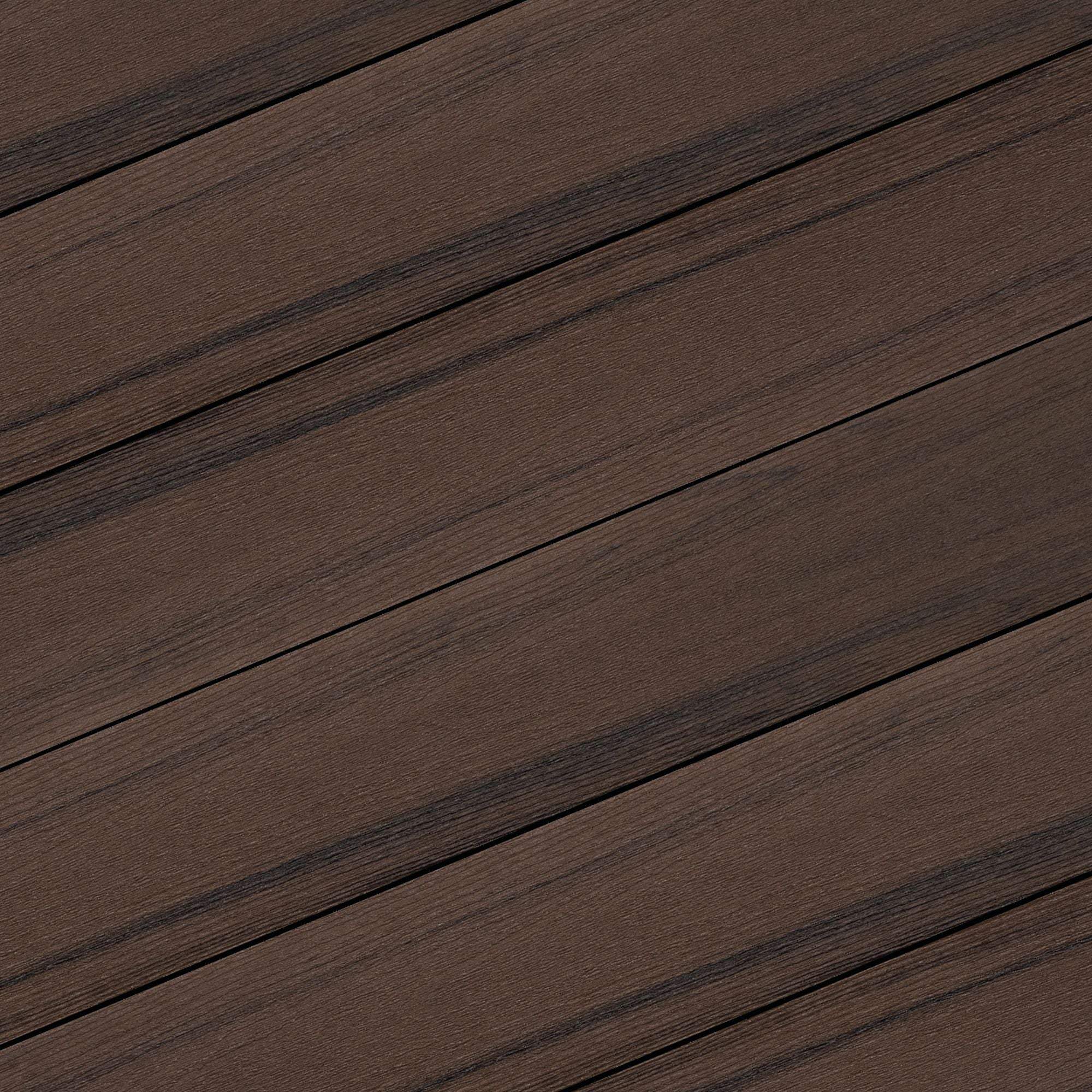 Dark brown wood grain decking planks for outdoor patios and industrial flooring applications