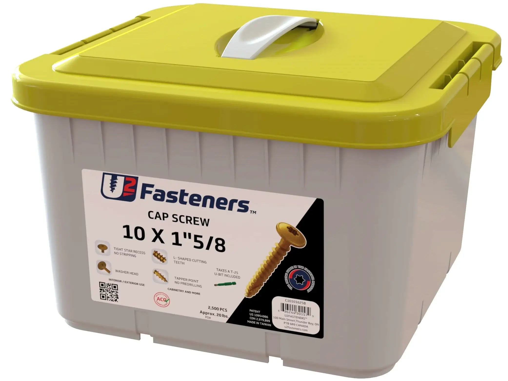 U2 Fasteners 10 x 1-5/8 inch cap screws in bulk container, ideal for cabinetry and industrial use