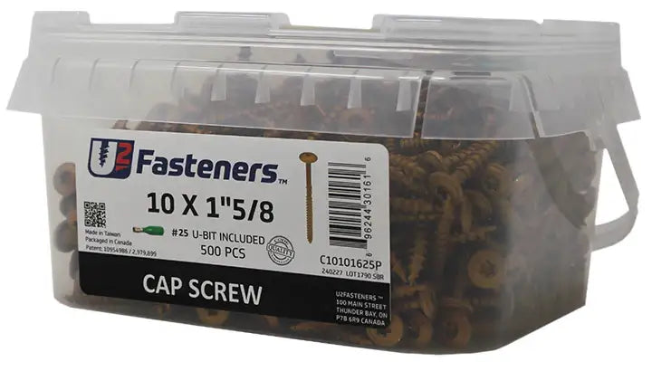 500 pcs 10 x 1-5/8 inch cap screws with #25 U-bit, industrial fasteners for manufacturing and assembly