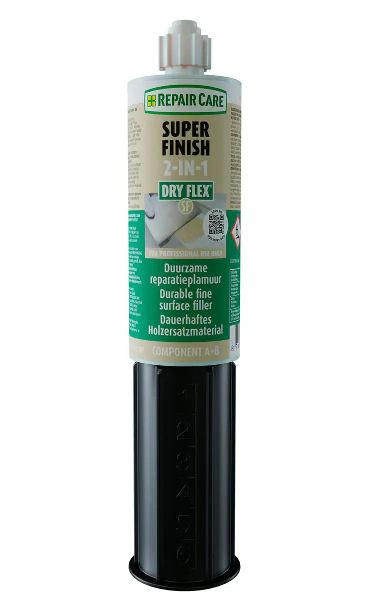 2-in-1 fine surface filler cartridge, durable wood repair compound, dual chamber packaging