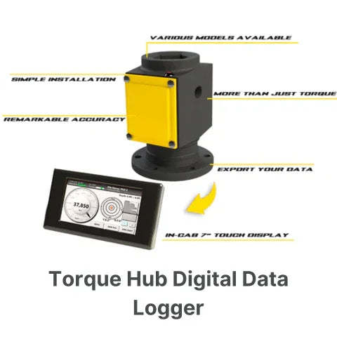 Torque Hub Digital Data Logger with in-cab 7-inch touch display showing torque measurement data