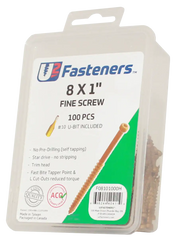 U2 Fasteners 8x1 inch fine screws, 100 pcs with #10 U-bit, self-tapping industrial hardware for manufacturing