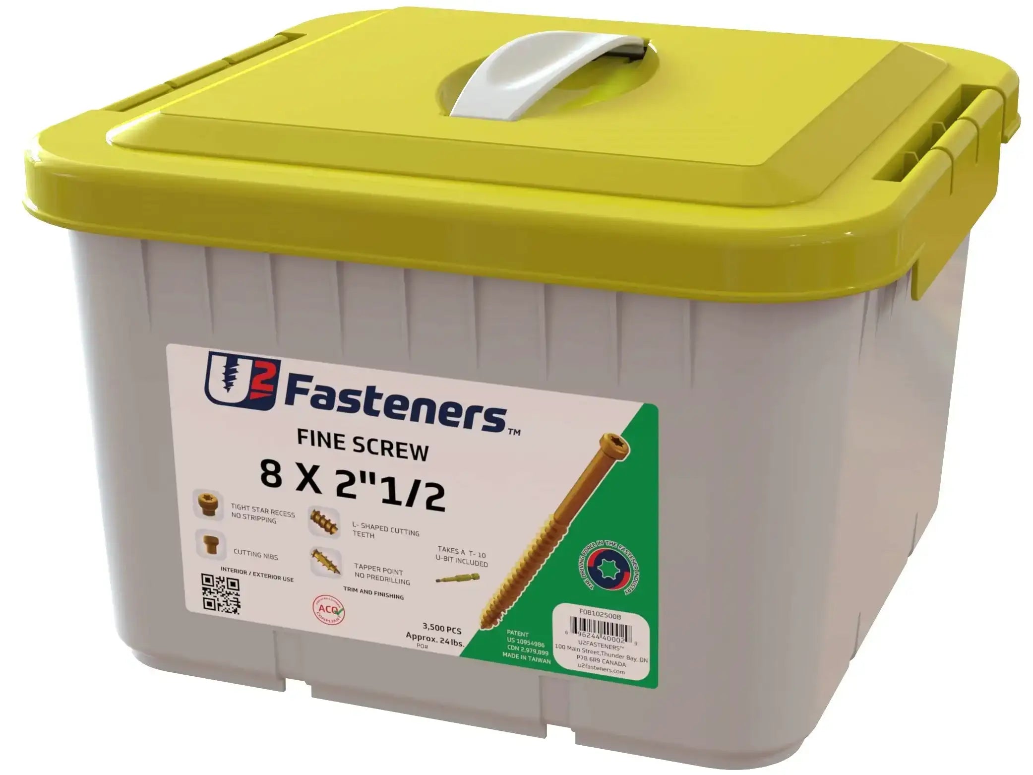 U2 Fasteners fine screw 8 x 2-1/2 inch bulk container for industrial use