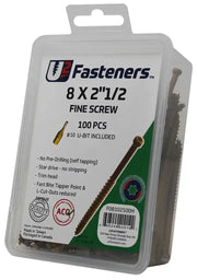 U2 Fasteners 8 x 2-1/2 inch fine screws, 100 pcs with #10 U-bit, self-tapping industrial hardware