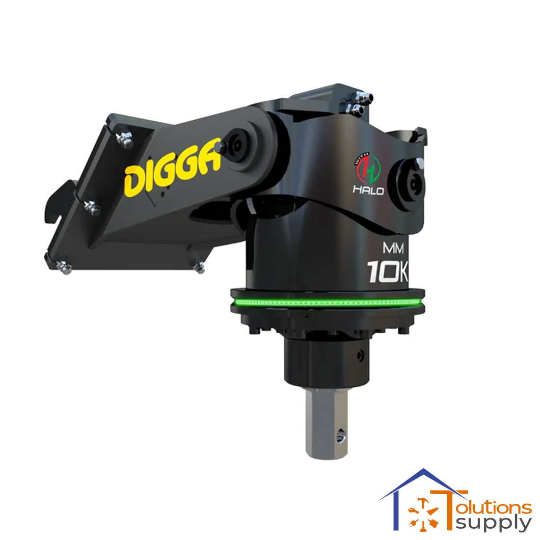 Black Digga MM 10K hydraulic drive unit with yellow logo and green Halo branded ring