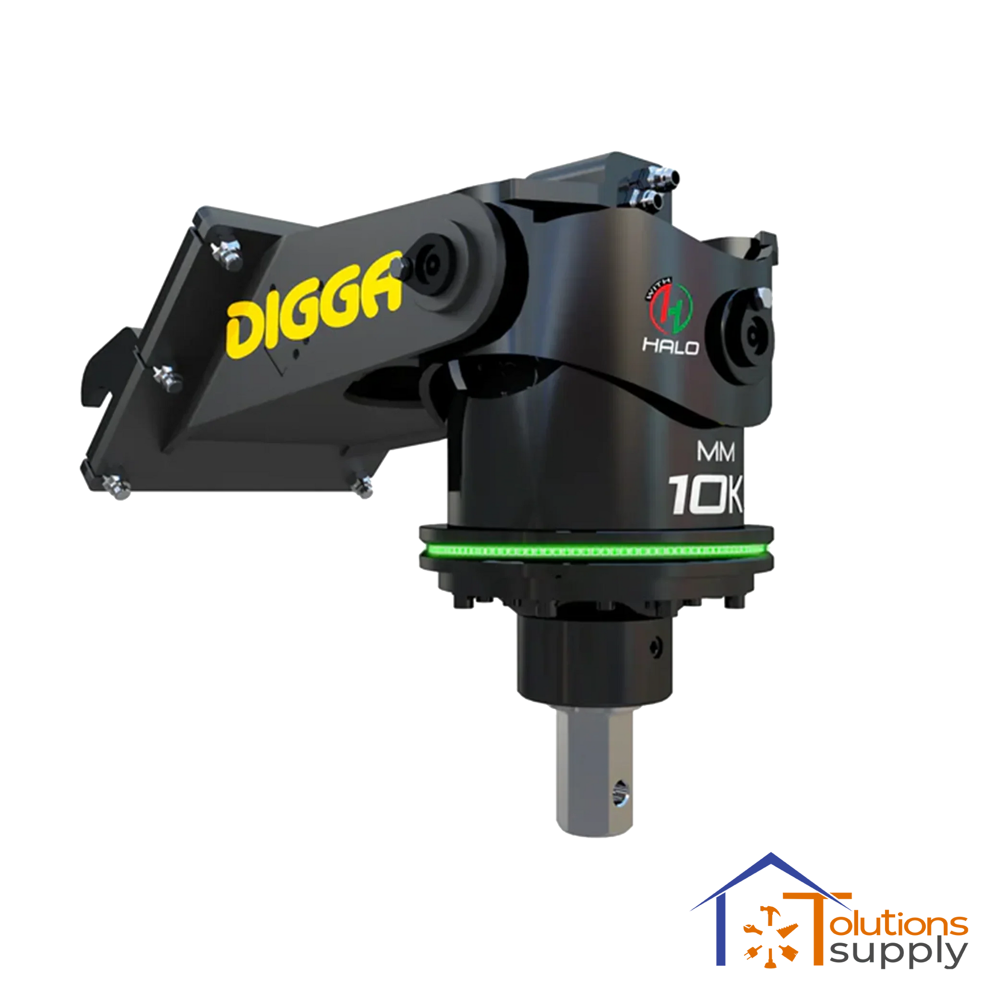 Black Digga MM 10K hydraulic drive unit with yellow logo and green Halo branded ring