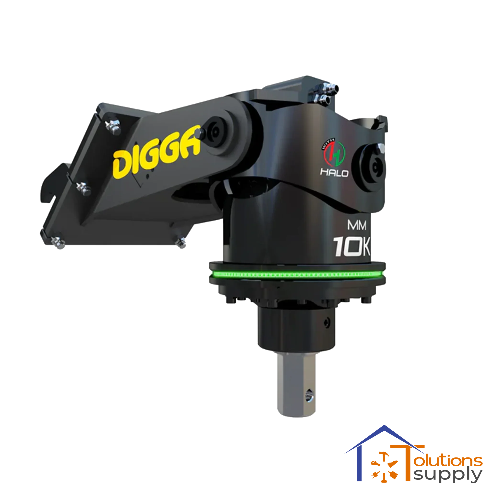 Black Digga MM 10K hydraulic drive unit with yellow logo and green Halo branded ring