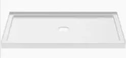 White rectangular shower base with central drain, ideal for bathroom installations