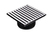 Stainless steel floor drain grate with black base for industrial use