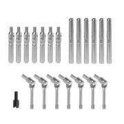 Stainless steel industrial hardware set with threaded rods, connectors, and swivel joints for manufacturing applications