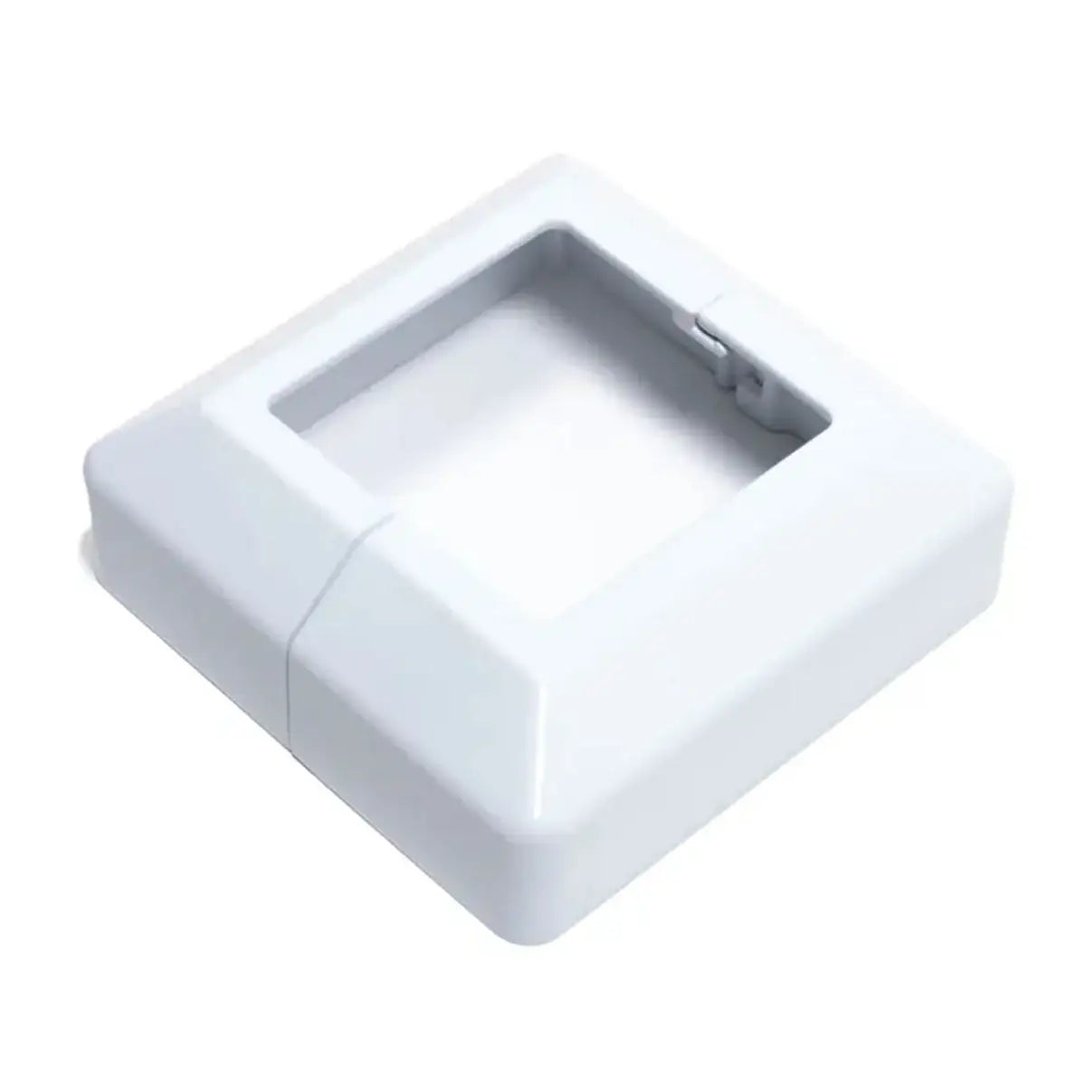 White square plastic electrical box cover for industrial wiring installations