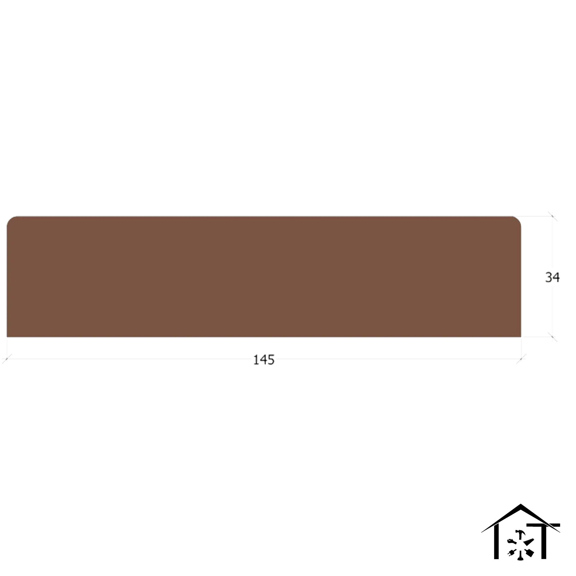 Brown industrial rectangular component, 145x34mm, for manufacturing tools and equipment