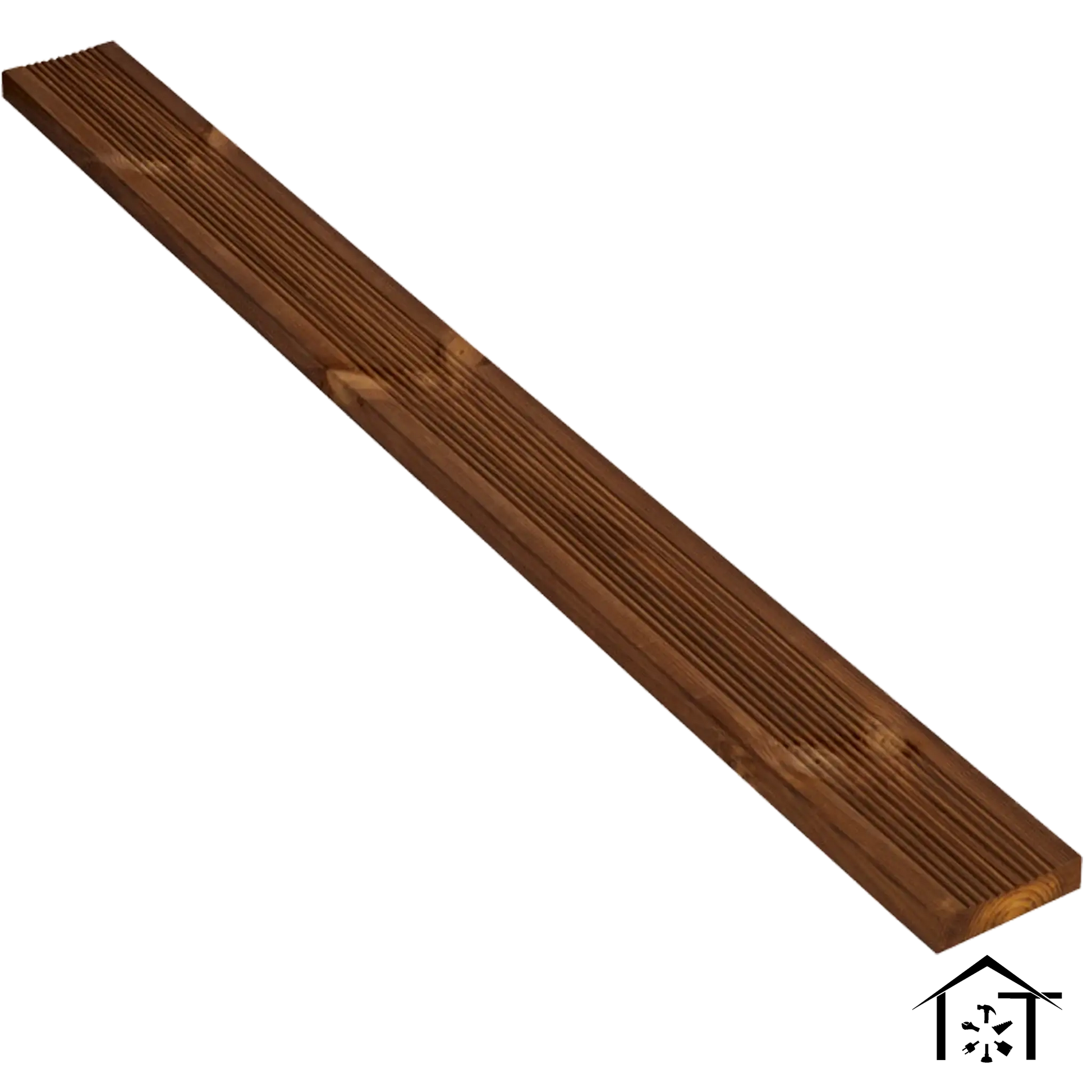 Treated wood deck board with grooved surface for outdoor flooring and construction projects