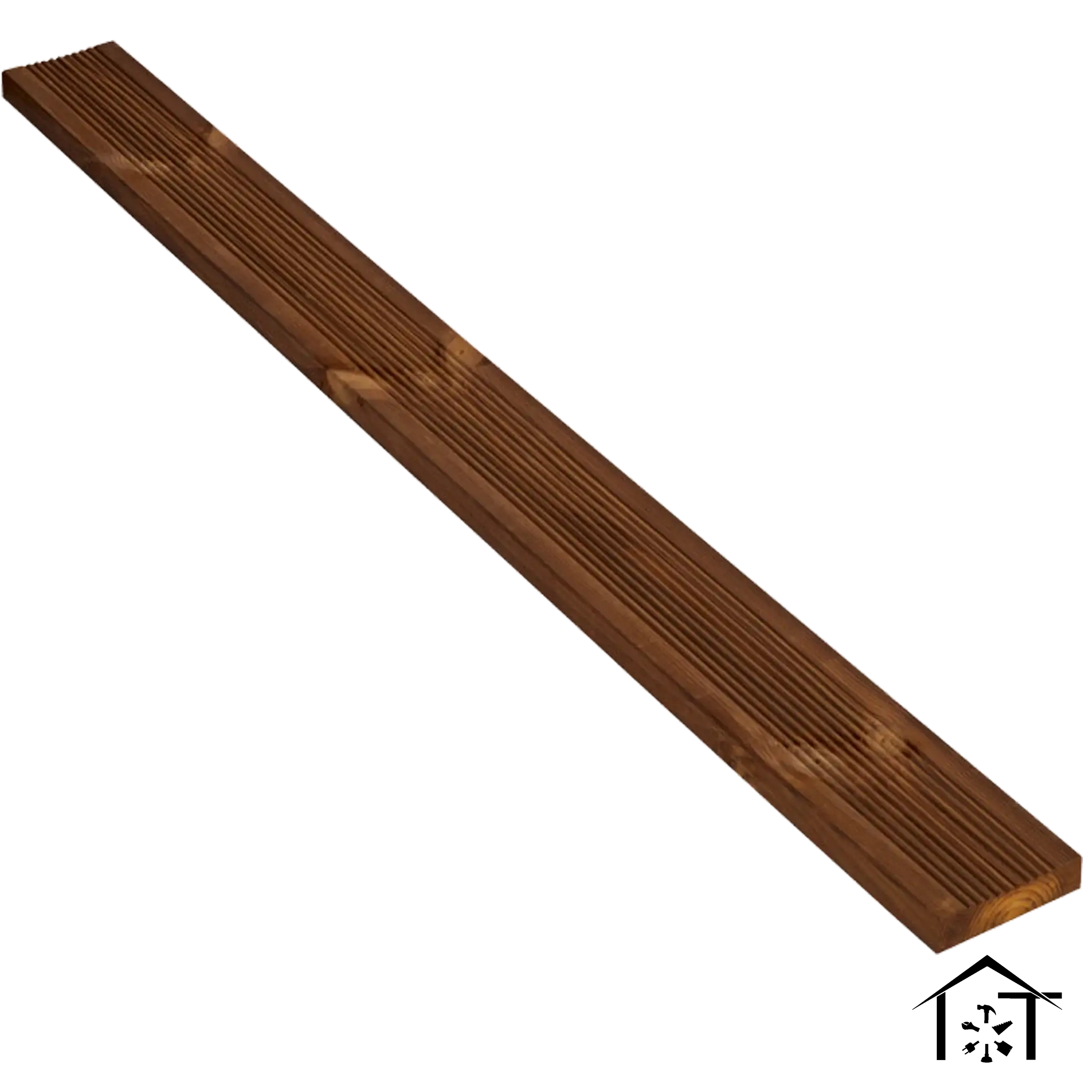 Treated wood deck board with grooved surface for outdoor flooring and construction projects
