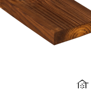Treated wood plank with visible grain and rounded edge for construction or decking projects