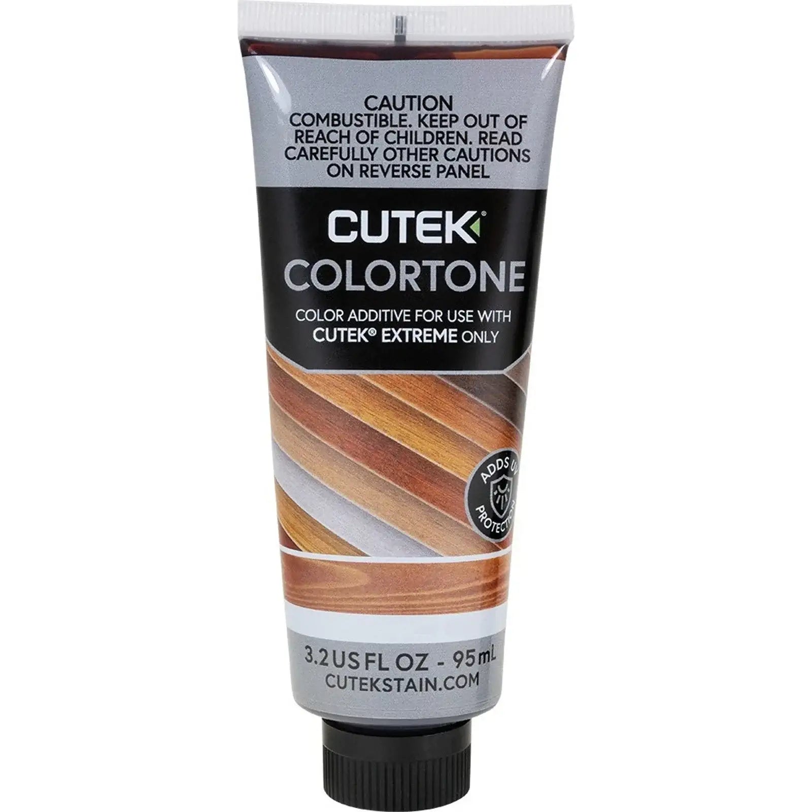 Cutek Colortone wood stain color additive for Extreme finish, 3.2 fl oz tube with caution label