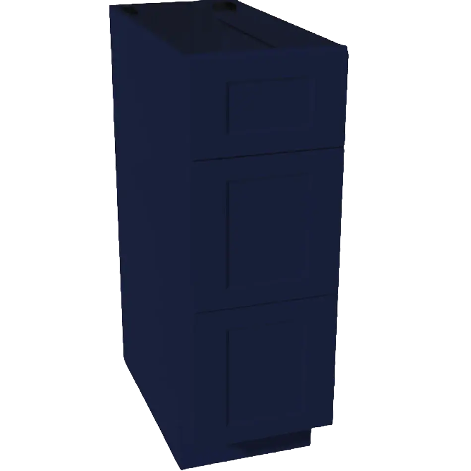 Navy blue kitchen base cabinet with three panel doors, ideal for modern home or industrial kitchen setups