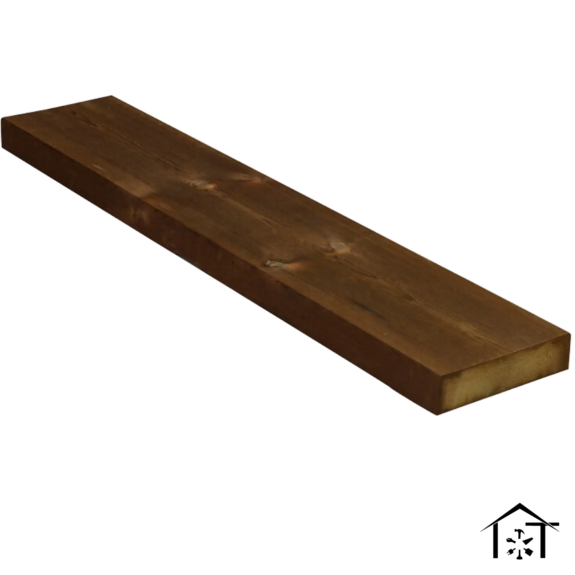 Dark stained wooden plank for industrial shelving or construction projects