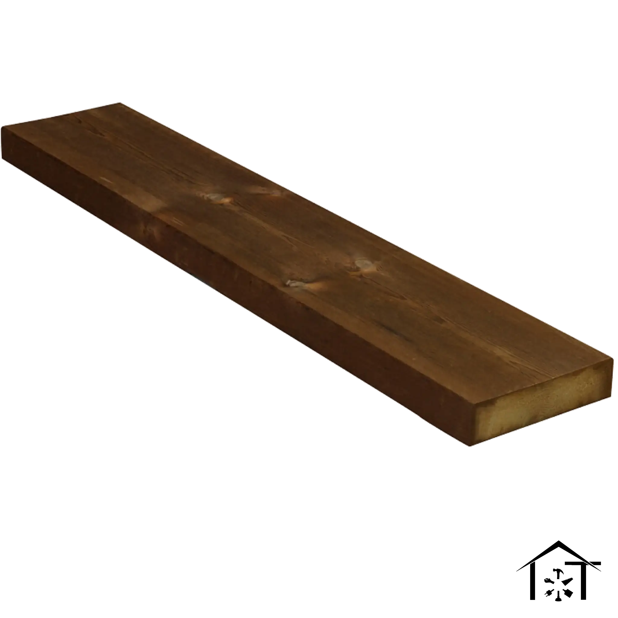 Dark stained wooden plank for industrial shelving or construction projects