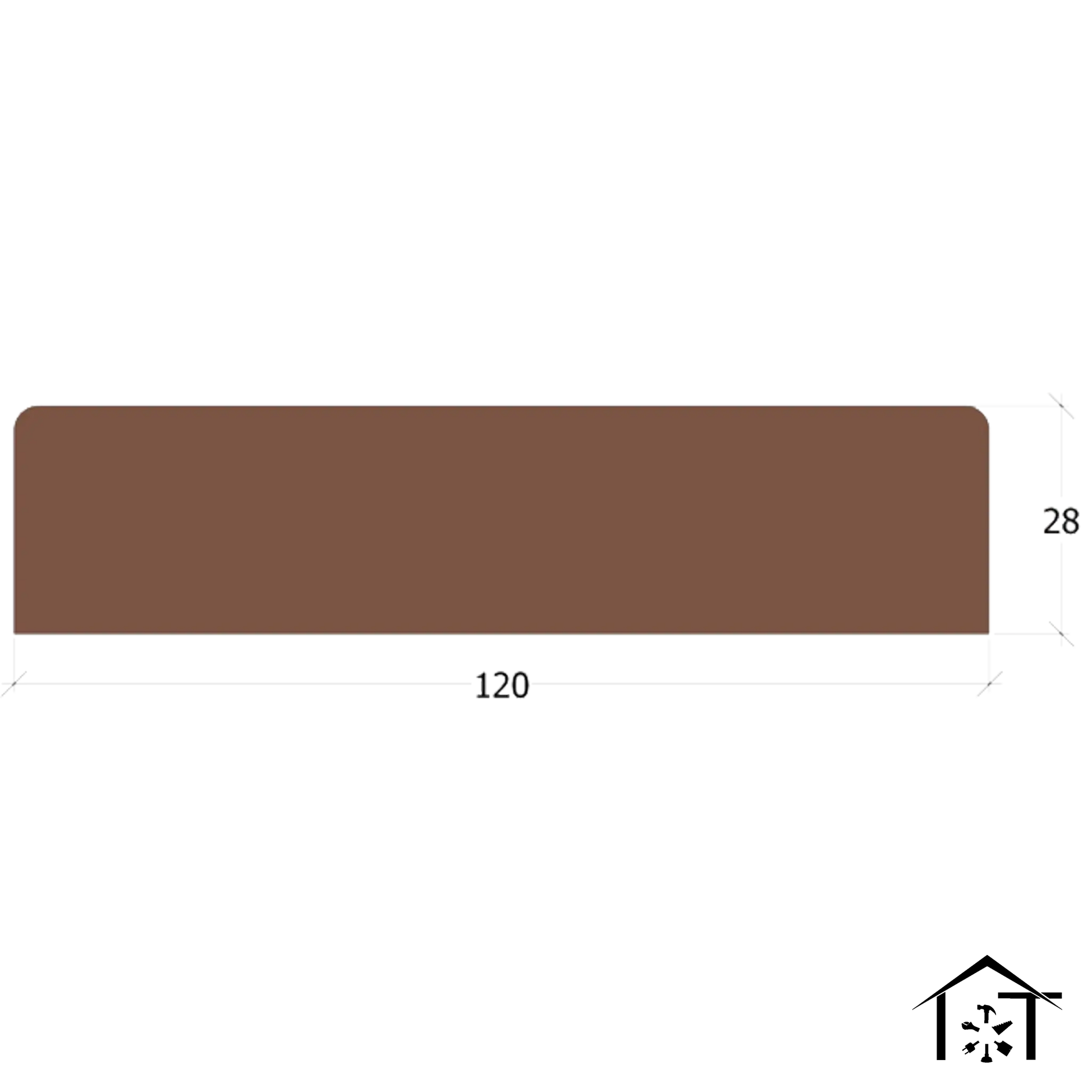 Brown industrial rectangular component, 120x28mm, for manufacturing tools and equipment supplies