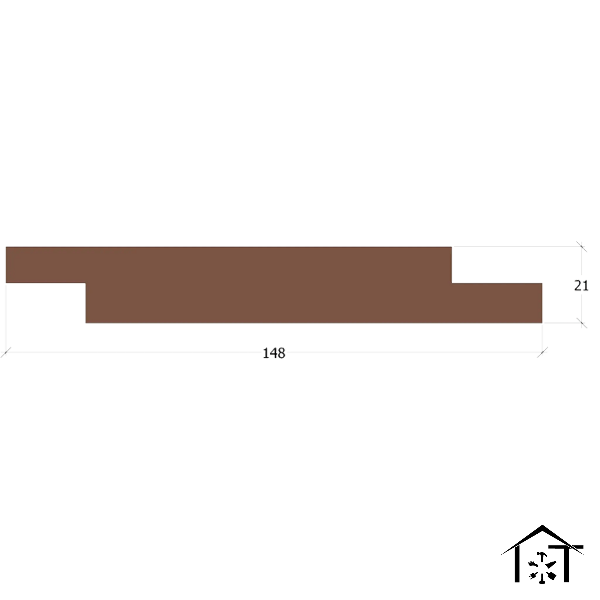Brown industrial component with dimensions 148 x 21, precision manufacturing part for equipment