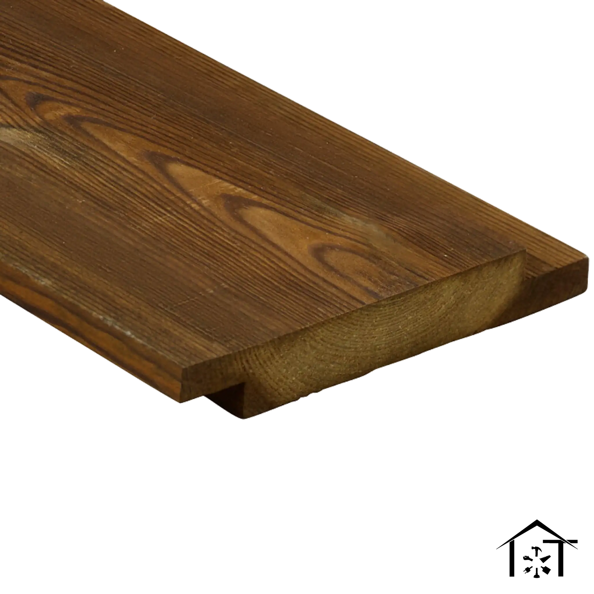 Dark stained wooden flooring plank with groove, ideal for industrial or residential installation