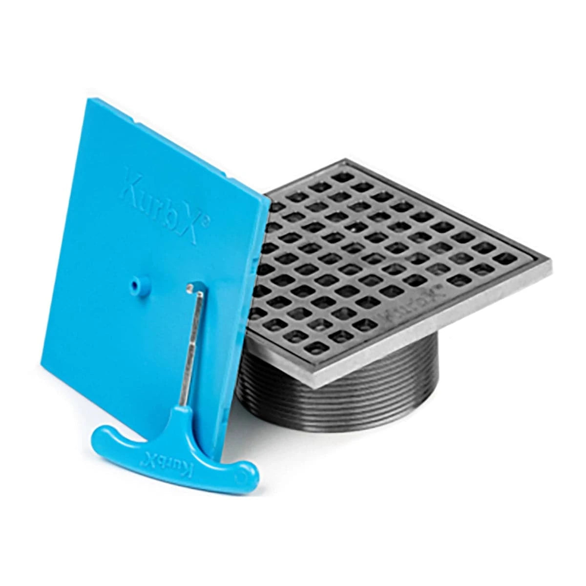 KurbX 4 in. Square Grid Pattern Drain - Brushed Stainless