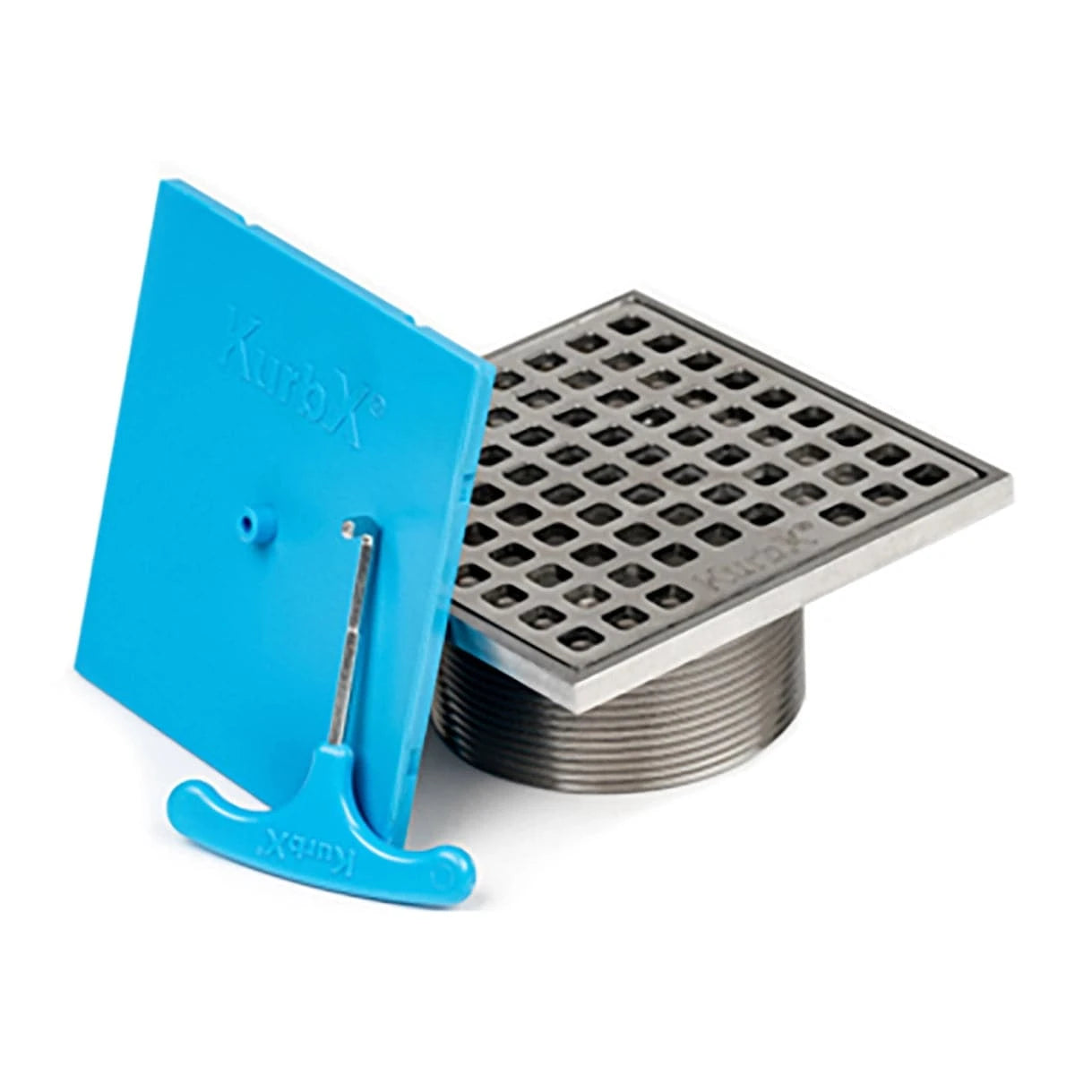 KurbX 4 in. Square Grid Pattern Drain - Polished Stainless Chrome