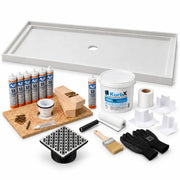KurbX 60 x 36 inch center-drain shower system bundle with brushed stainless lattice drain, Installation Package 1 and SeeLIT MAX waterproofing kit